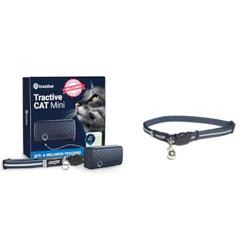 Tractive Mini GPS Tracker für Katzen & Rogz Alleycat Halsband. Auf das Gewicht deiner Katze einstellbar und mit Sicherheitsverschluss. (Dunkelblau) von Tractive