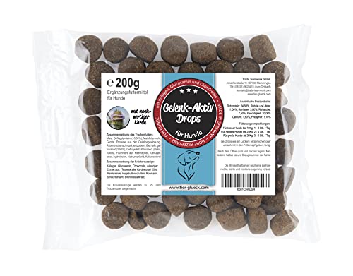 Trade Teamwork Gelenkerli Drops für Hunde – Leckerlis mit Kräuterextrakten wie Kollagen, Glucosamin, Teufelskralle, Karde und Chondroitin, 200g von Trade Teamwork