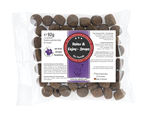 Trade Teamwork Relax Drops für Hunde – Leckerlis mit Bachblüten (Rock Rose, Star of Bethlehem, Clematis, Impatiens) – Fördert Wohlbefinden und Ruhe – 92g von Trade Teamwork