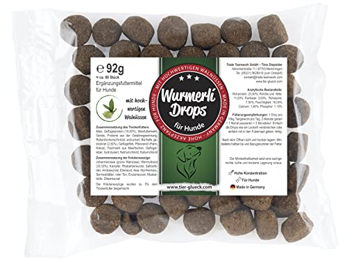 Trade Teamwork Wurmerli ® - Drops für Hunde/Leckerli mit Kräuterextrakten, wie z.B. Wurmkraut, Aloe und grüner Walnuss, 92g / (2-Monatspack bei 10Kg, ca. 60 Stück) – Made in Germany von Trade Teamwork
