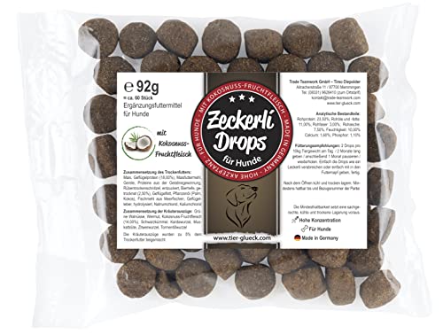 Trade Teamwork Zeckerli ® - Drops für Hunde/Leckerli mit Kräuterextrakten, wie z.B. Kokosnuss, grüne Walnuss & Kardewurzel, 92g / (1-Monatspack bei 10Kg) – Made in Germany von Trade Teamwork