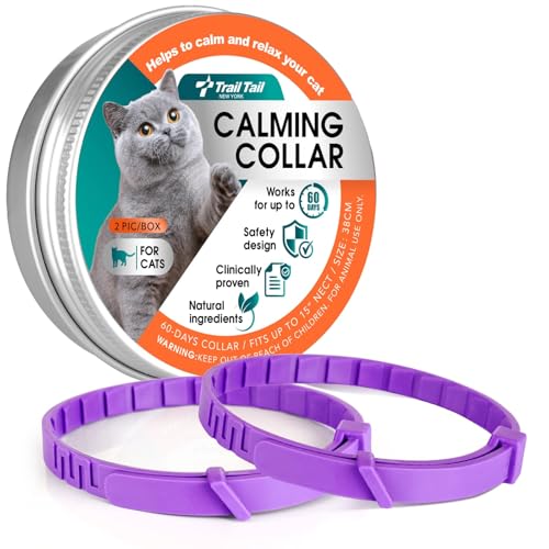 Trail Tail Beruhigendes Halsband für Katzen, Pheromonhalsband zur Linderung von Angstzuständen, 60 Tage verstellbares wasserdichtes TPE, beruhigende Halsbänder für Katzen hilft bei lauten Geräuschen Trail Tail Beruhigendes Halsband für Katzen, Pheromonhalsband zur Linderung von Angstzuständen, 60 Tage verstellbares wasserdichtes TPE, beruhigende Halsbänder für Katzen hilft bei lauten Geräuschen von Trail Tail