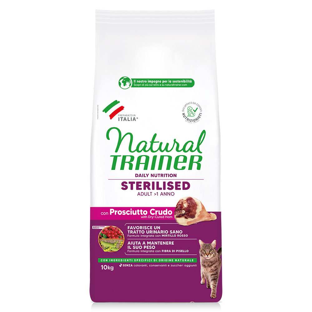 1 kg gratis! 10 kg Natural Trainer Sterilised  - Rohschinken von Trainer Natural Cat