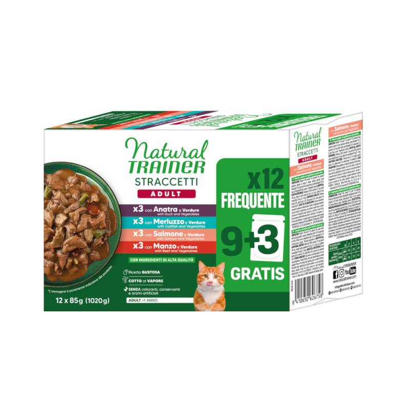 Sparpaket Natural Trainer Streifen in Soße 24 x 85 g - Mixpaket (Ente, Kabeljau, Lachs, Rind) von Trainer Natural Cat