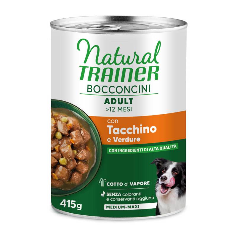 10 + 2 gratis! 12 x 415 g / 400 g Natural Trainer - Bocconcini Adult Medium & Maxi Chunks Truthahn 12 x 415 g von Trainer Natural Dog