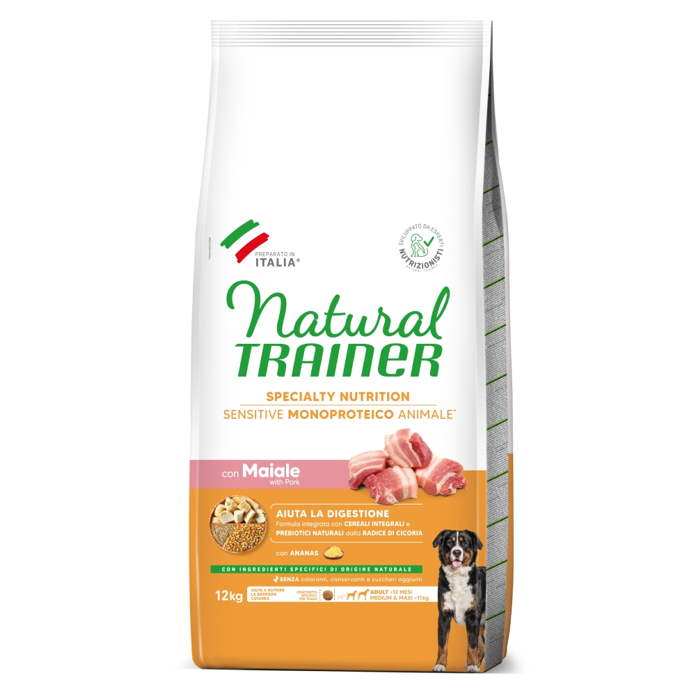2 x 7 kg / 12 kg Natural Trainer Sensitive zum Sonderpreis! - Adult Medium & Maxi mit Schwein (2 x 12 kg) von Natural Trainer