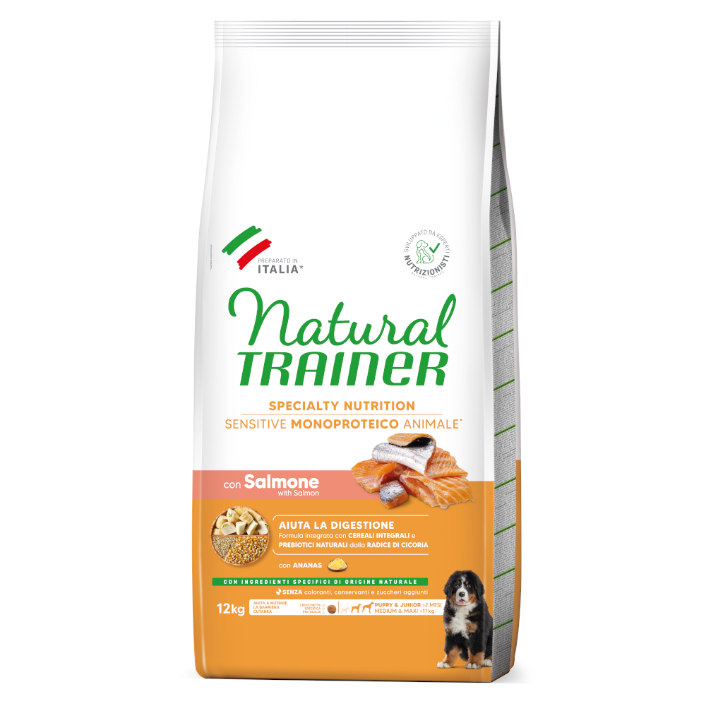 Natural Trainer Sensitive No Gluten Puppy & Junior Medium/Maxi mit Lachs - 12 kg von Trainer Natural Sensitive