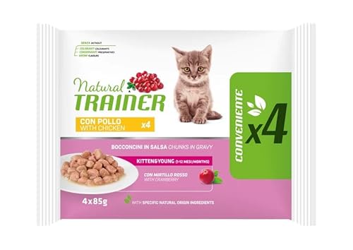 Natural Trainer Flowpack Kitten und Young Huhn Leckerbissen für Kätzchen, 4 Beutel à 85 g. von Trainer Natural