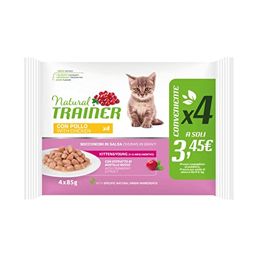 Natural Trainer Flowpack Kitten und Young Huhn Leckerbissen für Katzen, 4 Beutel à 85 g. von Trainer Natural