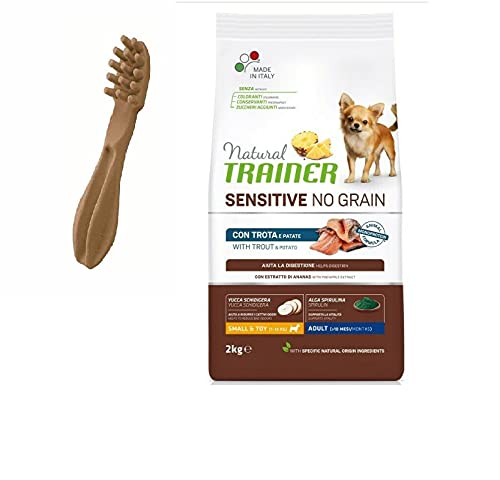 Natural Trainer Sensitive No Grain Small & Toy für Erwachsene mit Forelle und Kartoffeln + gratis WHIMZEES Zahnbürste von Trainer Natural