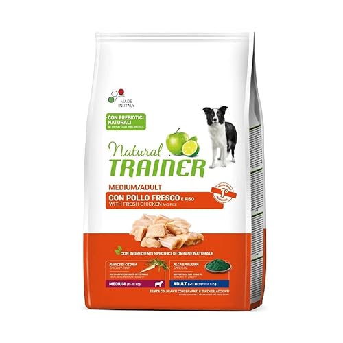 Trainer Natural Erwachsene Medium mit frischem Huhn, Reis, Chicorée und Spirulina Algen 3 kg von Trainer Natural