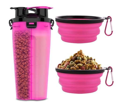 Tragbare Wasserflasche für Hunde mit faltbaren Näpfen - 2 in 1 Haustier Faltbare Wasserflasche Futterbehälter - Auslaufsichere Haustier Wasserflasche Ideal für Reisen, Camping, Outdoor, Wandern - Pet Tragbare Wasserflasche für Hunde mit faltbaren Näpfen - 2 in 1 Haustier Faltbare Wasserflasche Futterbehälter - Auslaufsichere Haustier Wasserflasche Ideal für Reisen, Camping, Outdoor, Wandern - Pet von Traveling Tots