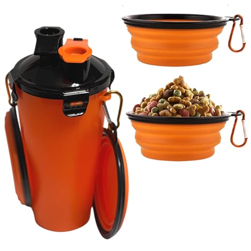 Tragbare Wasserflasche für Hunde mit faltbaren Näpfen - 2 in 1 Haustier Faltbare Wasserflasche Futterbehälter - Auslaufsichere Haustierwasserflasche Ideal für Reisen, Camping, Outdoor, Wandern - Pet Tragbare Wasserflasche für Hunde mit faltbaren Näpfen - 2 in 1 Haustier Faltbare Wasserflasche Futterbehälter - Auslaufsichere Haustierwasserflasche Ideal für Reisen, Camping, Outdoor, Wandern - Pet von Traveling Tots