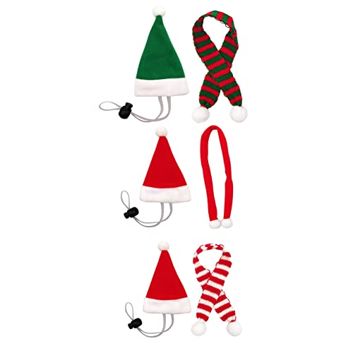 Treadyouth Bandana Welpen Schloss Mütze Hühnertuch mit 3 Stück + Mütze Set elastischer Weihnachts-Tier-Zubehör für 3 Stück Hunde Kleidung für Kleine Hunde (a-Red,Green, One Size) von Treadyouth