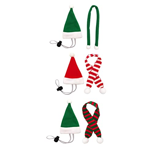 Treadyouth Halstuch Hund Hundehalstuch Set elastischer Weihnachtslock-Schal Hühnchen Tier + Schal 3 Stück Hut mit Hut Halstuch Hund Weihnachten (A-Red,Green, One Size) von Treadyouth