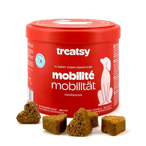 Treatsy Futterergänzungsmittel Hund Beweglichkeit der Gelenke - Kollagen Typ 1 & 2, Glucosamin, Grünschalmuschel, MSM, Chondroitin, Harpagophytum - Von Tierärzten empfohlen - 60 Hähnchen-Leckerlis Treatsy Futterergänzungsmittel Hund Beweglichkeit der Gelenke - Kollagen Typ 1 & 2, Glucosamin, Grünschalmuschel, MSM, Chondroitin, Harpagophytum - Von Tierärzten empfohlen - 60 Hähnchen-Leckerlis von Treatsy