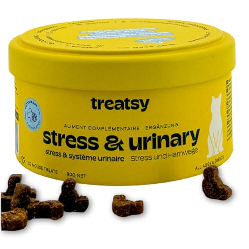 Treatsy Futterergänzungsmittel für Katzen Stress & Harnsystem, Struvit & Oxalat - Alpha-Casozepin, l-Tryptophan, Glucosamin, Omega3 - Von Tierärzten empfohlen - 120 Fisch-Leckerlis Treatsy Futterergänzungsmittel für Katzen Stress & Harnsystem, Struvit & Oxalat - Alpha-Casozepin, l-Tryptophan, Glucosamin, Omega3 - Von Tierärzten empfohlen - 120 Fisch-Leckerlis von Treatsy