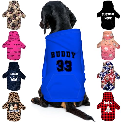 Benutzerdefinierte Hund Hoodies Personalisierte Haustier Sweatshirt mit Name Bild Foto Kundenspezifische Pullover mit Taschen für Kleine Mittlere Hunde Katzen L-Style2 von Tredane