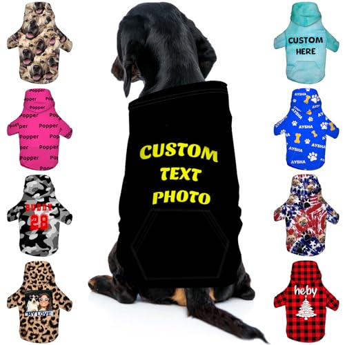Benutzerdefinierte Hund Hoodies Personalisierte Haustier Sweatshirt mit Name Bild Foto Kundenspezifische Pullover mit Taschen für Kleine Mittlere Hunde Katzen L-Style3 von Tredane