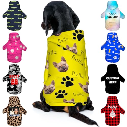 Benutzerdefinierte Hund Hoodies Personalisierte Haustier Sweatshirt mit Name Bild Foto Kundenspezifische Pullover mit Taschen für Kleine Mittlere Hunde Katzen L-Style5 von Tredane