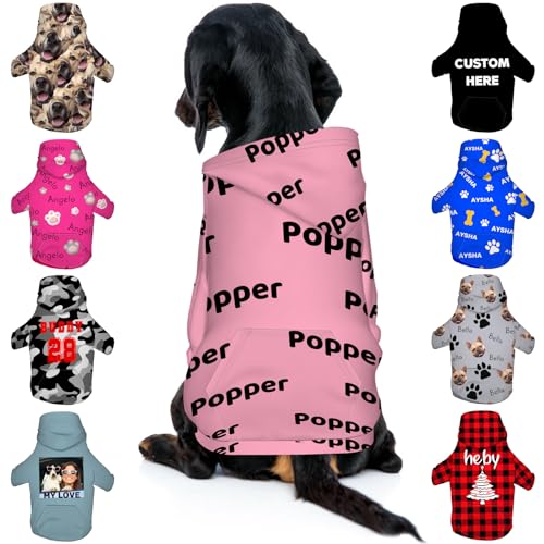 Benutzerdefinierte Hund Hoodies Personalisierte Haustier Sweatshirt mit Name Bild Foto Kundenspezifische Pullover mit Taschen für Kleine Mittlere Hunde Katzen M-Style4 von Tredane