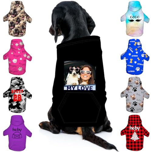 Benutzerdefinierte Hund Hoodies Personalisierte Haustier Sweatshirt mit Name Bild Foto Kundenspezifische Pullover mit Taschen für Kleine Mittlere Hunde Katzen XXL-Style3 von Tredane