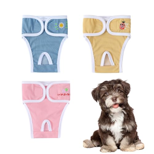 Treer 3 Stück Waschbare Hundewindeln Weiblich Wiederverwendbare Hundewindeln für Hündinnen, Saugfähige Höschen Festen Sitz für Hunde Periode/Inkontinenz und Lange Reisen (XXL,Farbe) von Treer