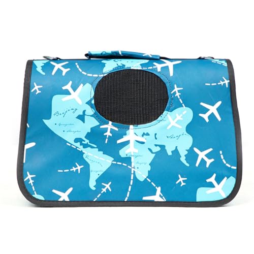 Treer Transporttasche für Haustiere, Transportbox für Hunde & Katzen, Faltbar Haustiertransportbox Einfache Leichte Reise Tragetasche Für Reisen im Flugzeug, Auto oder Zug (36X16X26cm,Blaues Flugzeug) von Treer