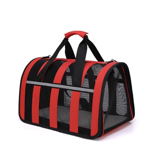 Treer Transporttasche für Haustiere, Transportbox für Hunde & Katzen, Faltbar Haustiertransportbox Einfache Leichte Reise Tragetasche Für Reisen im Flugzeug, Auto oder Zug (41X27X25cm,Rot) von Treer