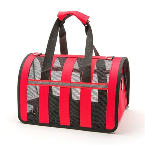 Treer Transporttasche für Haustiere, Transportbox für Hunde & Katzen, Faltbar Haustiertransportbox Einfache Leichte Reise Tragetasche Für Reisen im Flugzeug, Auto oder Zug (42x26x24CM,Rot) von Treer