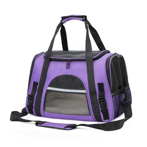 Treer Transporttasche für Haustiere, Transportbox für Hunde & Katzen, Faltbar Haustiertransportbox Einfache Leichte Reise Tragetasche Für Reisen im Flugzeug, Auto oder Zug (43cm,Violett) von Treer