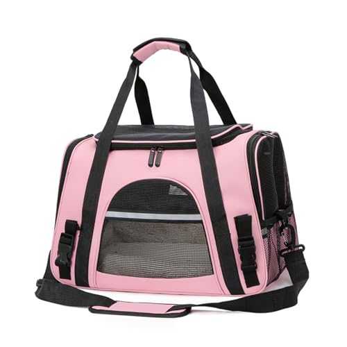 Treer Transporttasche für Haustiere, Transportbox für Hunde & Katzen, Faltbar Haustiertransportbox Einfache Leichte Reise Tragetasche Für Reisen im Flugzeug, Auto oder Zug (43x28x25CM,Rosa) von Treer