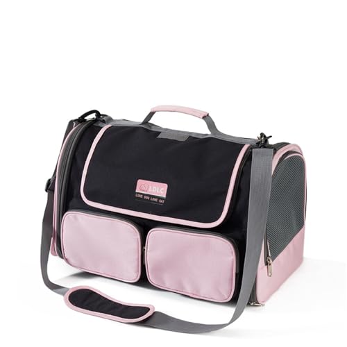 Treer Transporttasche für Haustiere, Transportbox für Hunde & Katzen, Faltbar Haustiertransportbox Einfache Leichte Reise Tragetasche Für Reisen im Flugzeug, Auto oder Zug (45x28x28cm,Rosa) von Treer