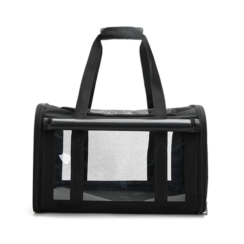 Treer Transporttasche für Haustiere, Transportbox für Hunde & Katzen, Faltbar Haustiertransportbox Einfache Leichte Reise Tragetasche Für Reisen im Flugzeug, Auto oder Zug (46x30x30CM,Schwarz) von Treer