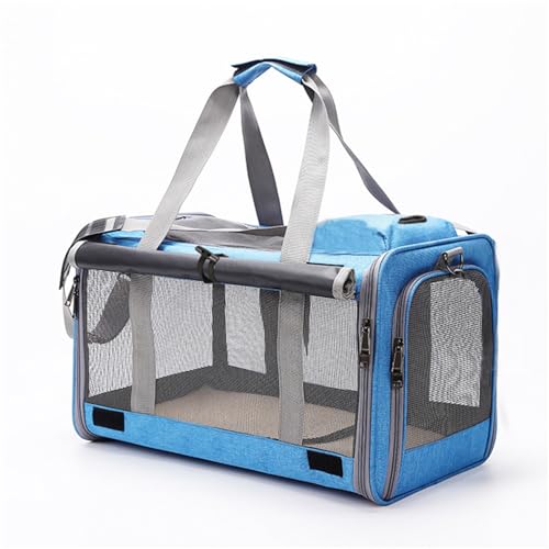 Treer Transporttasche für Haustiere, Transportbox für Hunde & Katzen, Faltbar Haustiertransportbox Einfache Leichte Reise Tragetasche Für Reisen im Flugzeug, Auto oder Zug (47x29x30CM,Blau) von Treer