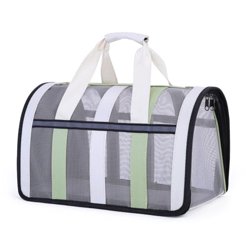 Treer Transporttasche für Haustiere, Transportbox für Hunde & Katzen, Faltbar Haustiertransportbox Leichte Reise Tragetasche Für Reisen im Flugzeug, Auto oder Zug (33 * 25 * 22cm,Avocadogrün) von Treer