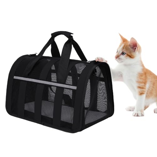 Treer Kransportbox Katze, PC Gitternetz Katzentransportbox, Atmungsaktive Faltbar Katzentransporttasche, Leichtes Reisen Tragetasche Katze für Hundetransportbox Katze und Hund von Treer