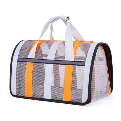 Treer Transporttasche für Haustiere, Transportbox für Hunde & Katzen, Faltbar Haustiertransportbox Leichte Reise Tragetasche Für Reisen im Flugzeug, Auto oder Zug (33 * 25 * 22cm,orange Farbe) von Treer