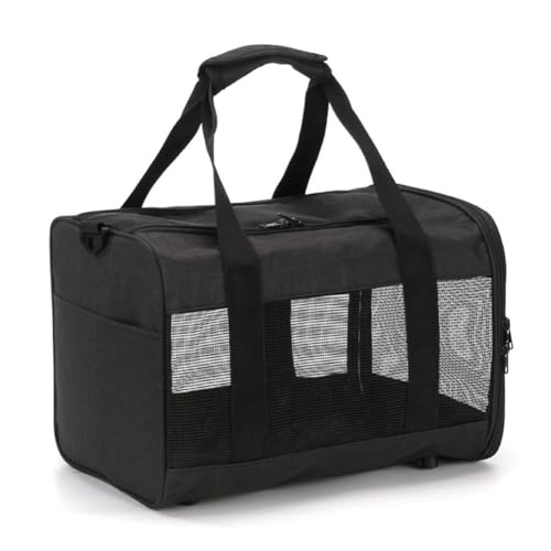 Treer Transporttasche für Haustiere, Transportbox für Hunde & Katzen, Faltbar Haustiertransportbox Leichte Reise Tragetasche Für Reisen im Flugzeug, Auto oder Zug (38x25x26cm,Schwarz) von Treer