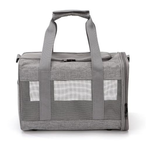 Treer Transporttasche für Haustiere, Transportbox für Hunde & Katzen, Faltbar Haustiertransportbox Leichte Reise Tragetasche Für Reisen im Flugzeug, Auto oder Zug (38x25x26cm,grau) von Treer