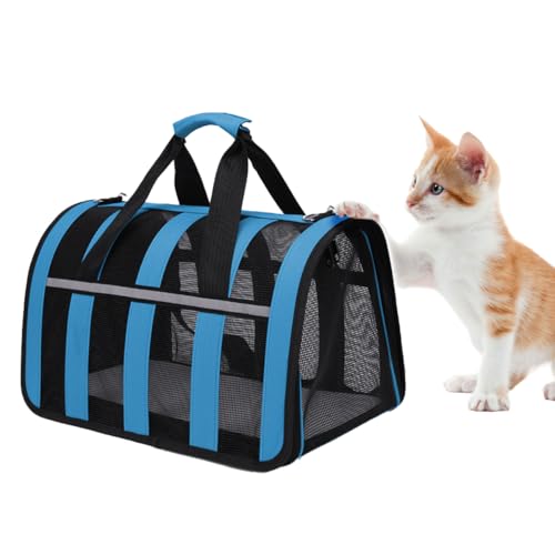 Treer Kransportbox Katze, PC Gitternetz Katzentransportbox, Atmungsaktive Faltbar Katzentransporttasche, Leichtes Reisen Tragetasche Katze für Hundetransportbox Katze und Hund von Treer