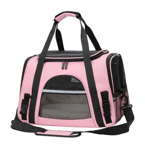 Treer Transporttasche für Haustiere, Transportbox für Hunde & Katzen, Faltbar Haustiertransportbox Leichte Reise Tragetasche Für Reisen im Flugzeug, Auto oder Zug (44 * 25 * 28cm,Rosa) von Treer