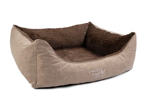 TrendPet VitaBed Style - Orthopädisches Hundebett, außen Kunstleder innen flauschig (100x90cm, Braun) von TrendPet