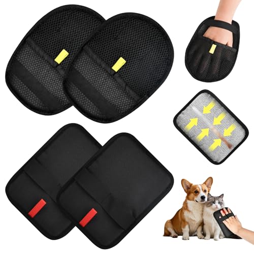 Trendecor 4 Stück Pet Hair Remover Glove, Katzenhandschuh Wiederverwendbare Antistatische Fellhandschuhe Fingerlos Katze Fellpflegehandschuhe Double Sided Grooming Glove für Katzen Hunde von Trendecor