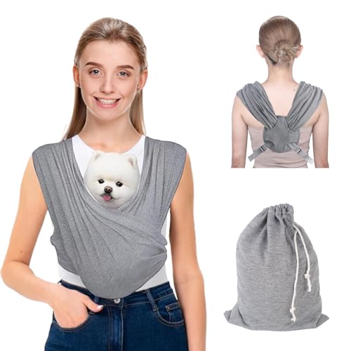 Trendecor Hundetragetasche, Hundetragetuch für Kleine Hunde Verstellbarem Riemen Hundetasche Tragetuch Hund Bis 9kg für Hunde und Katzen Spaziergänge Aktivitäten im Freien (Grau) von Trendecor