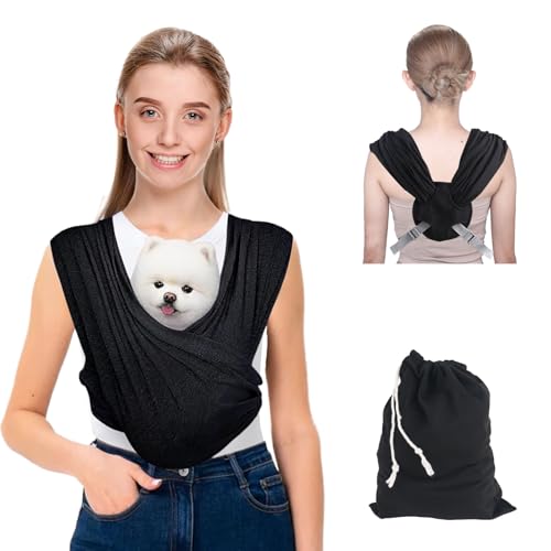 Trendecor Hundetragetasche, Hundetragetuch für Kleine Hunde Verstellbarem Riemen Hundetasche Tragetuch Hund Bis 9kg für Hunde und Katzen Spaziergänge Aktivitäten im Freien (Schwarz) von Trendecor