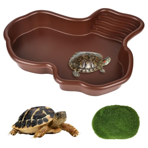 Trendecor Reptilien Badebecken, Schildkröten Wasserschale mit Simulierten Moosstein Großes Reptilien Rutschfestes Badebecken Tierbecken für Schildkröten Bartagamen Eidechsen Gecko von Trendecor