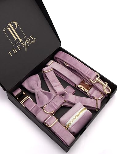 Lavendel-Samt-Hunde-Set, luxuriöses Outfit mit süßem Halsband, Brustgeschirr, Leine, zugeschnitten für kleine, mittelgroße und große Rassen, komplett mit stylischer Fliege und exklusivem Lavendel-Samt-Hunde-Set, luxuriöses Outfit mit süßem Halsband, Brustgeschirr, Leine, zugeschnitten für kleine, mittelgroße und große Rassen, komplett mit stylischer Fliege und exklusivem von Trendy Paws