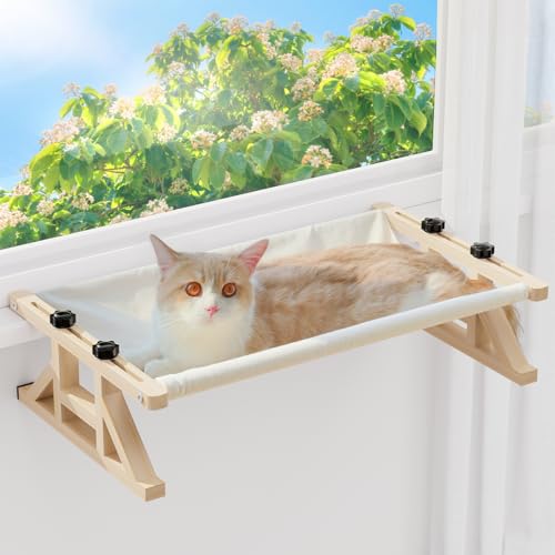 Tresbro Fensterstange für Katzen innen, 2-in-1-Katzen-Hängematte und erhöhtes Katzenbett mit waschbarem Canvas-Kissen, 39,9 cm B x 25,9 cm H x 66 cm L, verstellbare Sitzstange für Fensterbank, Boden, Tresbro Fensterstange für Katzen innen, 2-in-1-Katzen-Hängematte und erhöhtes Katzenbett mit waschbarem Canvas-Kissen, 39,9 cm B x 25,9 cm H x 66 cm L, verstellbare Sitzstange für Fensterbank, Boden, von Tresbro