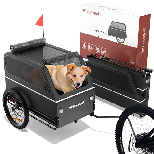 Trevopet® Hundeanhänger für Fahrrad XL – Faltbarer Hundefahrradanhänger mit Rampe, Federung & Kupplung – Fahrradanhänger Hunde bis 45 kg – Wasserdicht – Kompatibel mit E-Bikes – Shwarz von TrevoPet